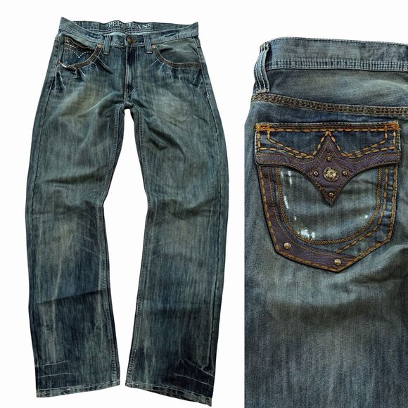 Vintage PEPE LONDON Baggy Straight Mens Jeans Size 34 (Inseam 33) Flap Pockets - Picture 1 of 9